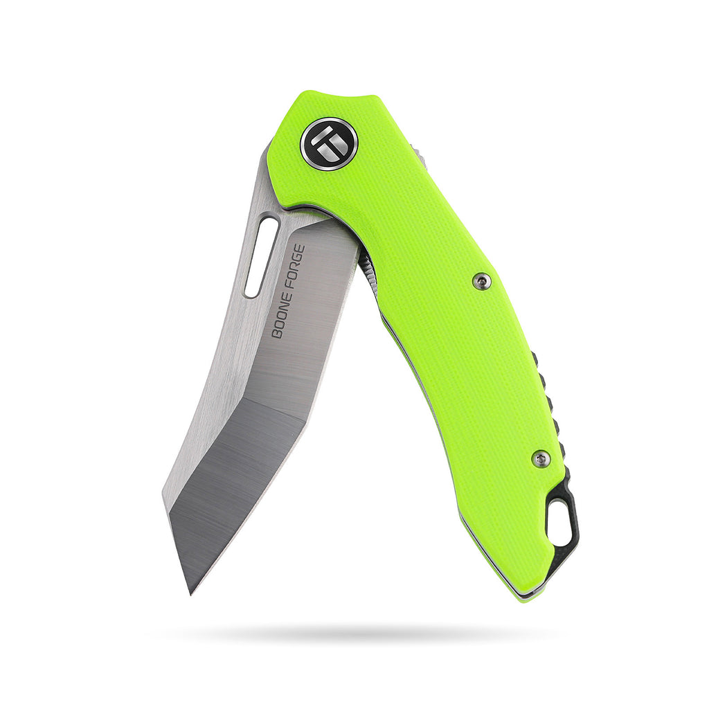 BOONEFORGE Sentinel Premium EDC Flipper & Thumb hole knife ( 3.34'' Satin 14C28N Blade & Fluorescent green G10 Handle ) - BF904