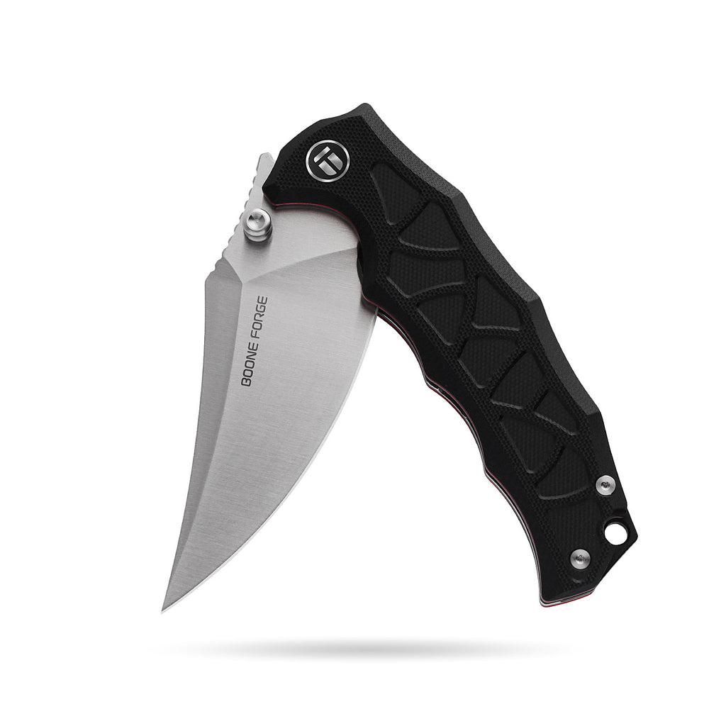 BOONEFORGE Ironstrider Premium EDC Fliper & Thumb Stud knife(3.81'' Satin 14C28N Blade & Black G10 Handle ) - BF013A