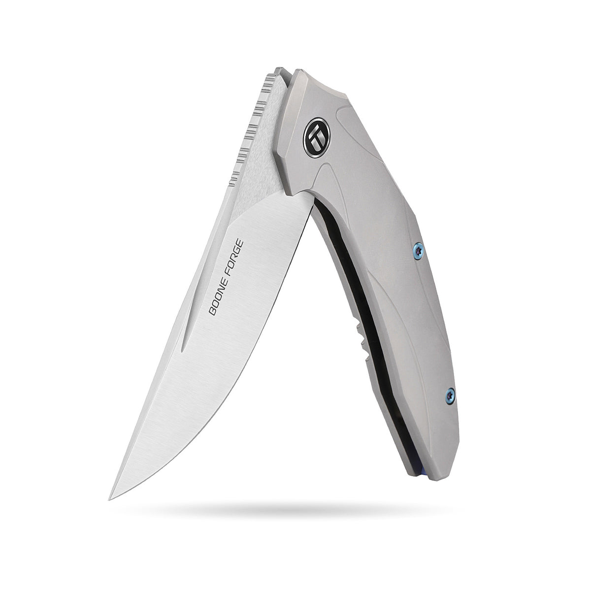 [PRE‑ORDER]BOONEFORGE Titan Premium EDC Fliper & Thumb Stud knife ( 3.54'' Satin M390 Blade & Grey TC4 Titanium Handle ) - BF056