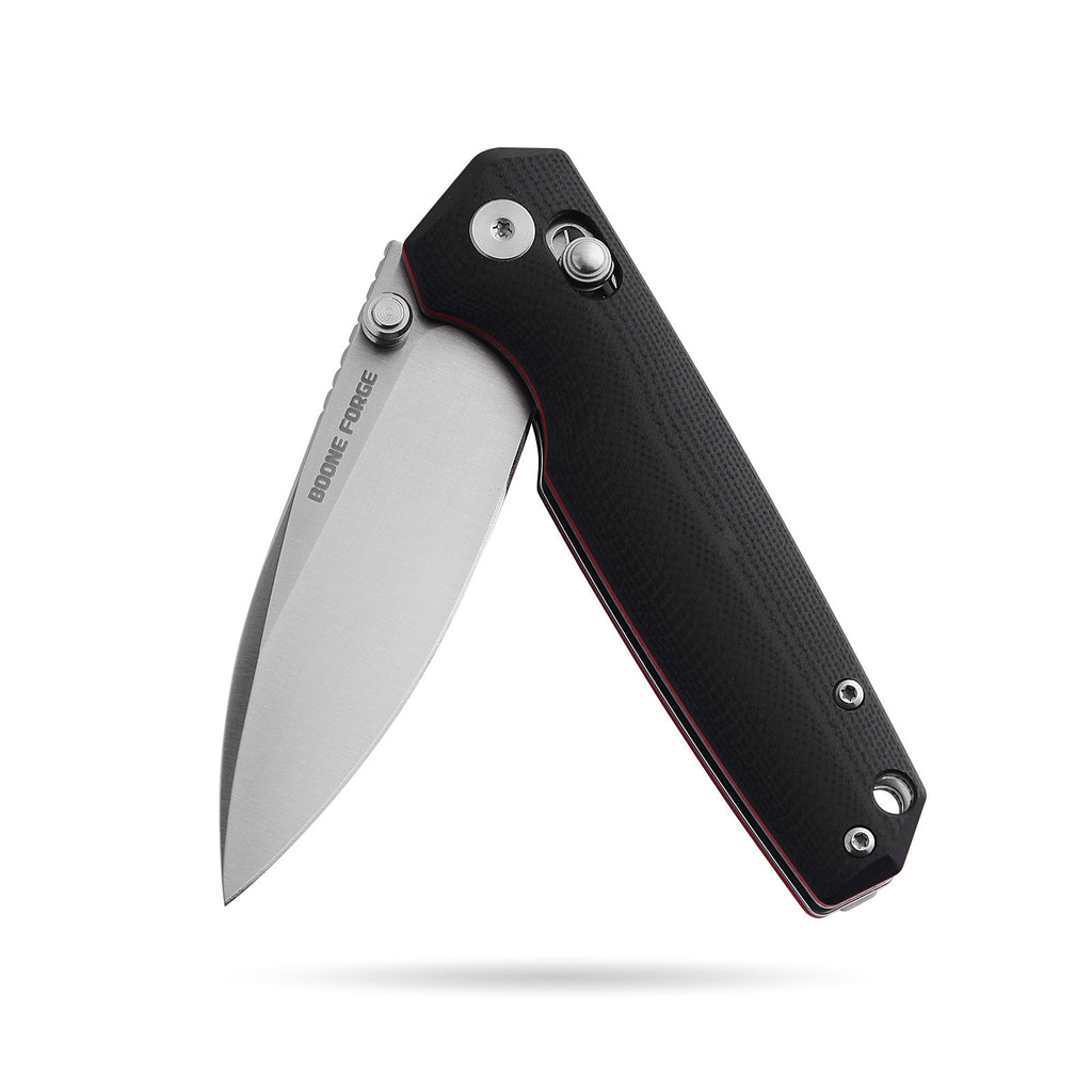 BOONEFORGE Darkedge Premium EDC Crossbar knife  ( 3.05'' Satin 14C28N Blade & Black G10 Handle ) - BF900