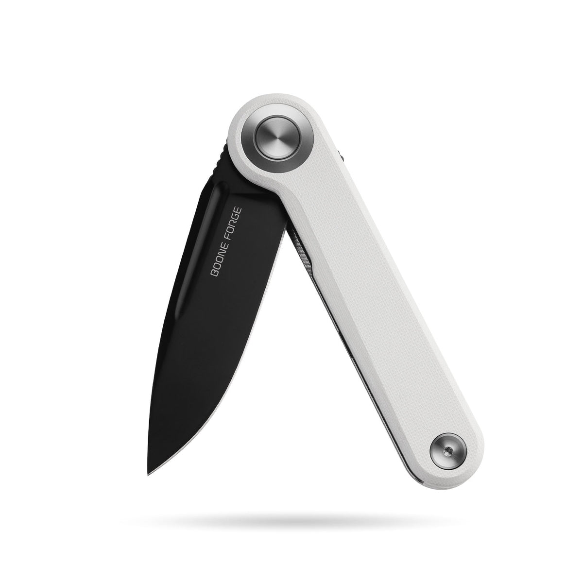 BOONEFORGE Ironjudge Premium EDC Flipper knife ( 3.39'' Black Titanium Plated 14C28N Blade & White G10 Handle ) - BF905