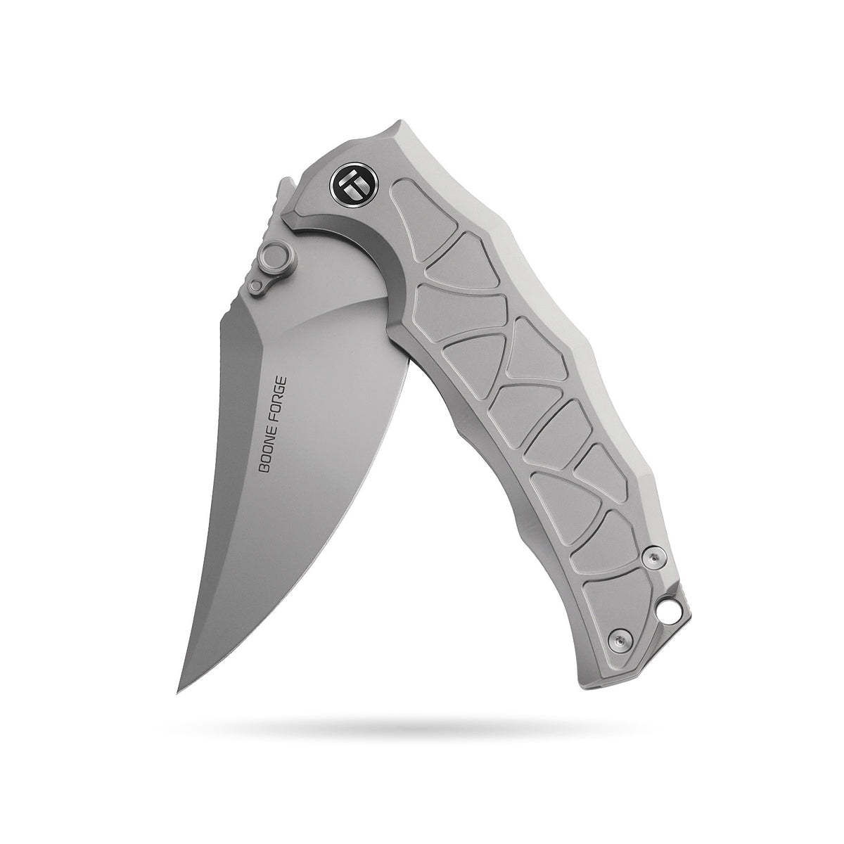 [PRE‑ORDER]BOONEFORGE Frostspine Premium EDC Fliper & Thumb Stud knife(4.06'' Bead Blasted M390  Blade & Grey TC4 Titanium Handle ) - BF013