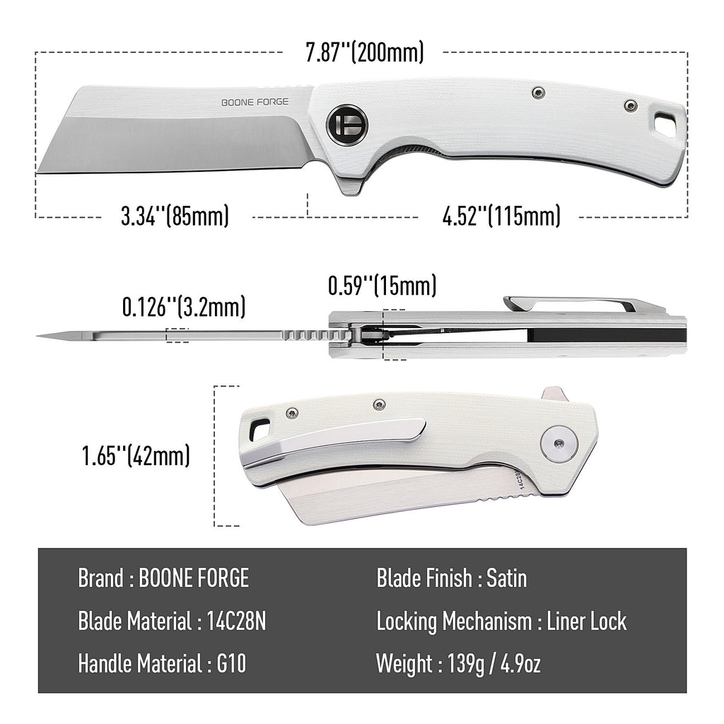 BOONEFORGE Breaker Premium EDC Flipper knife ( 3.34'' Satin 14C28N Blade & White G10 Handle ) - BF903