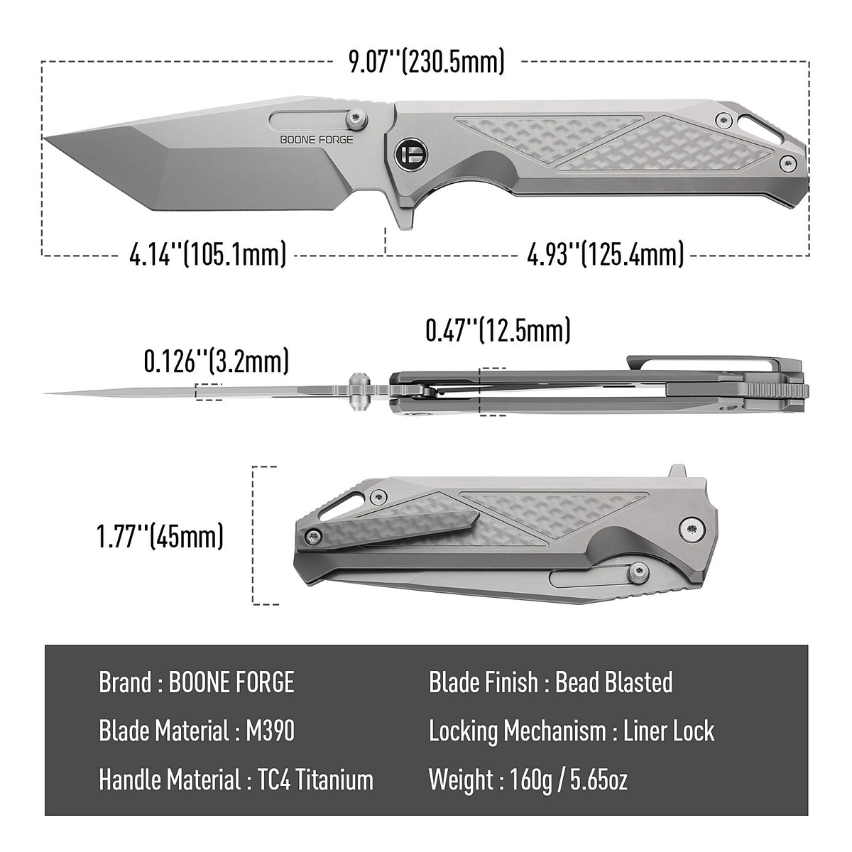 [PRE‑ORDER]BOONEFORGE Razorclaw Premium EDC Fliper & Thumb Stud knife(4.14'' Bead Blasted M390  Blade & Grey TC4 Titanium ) - BF014