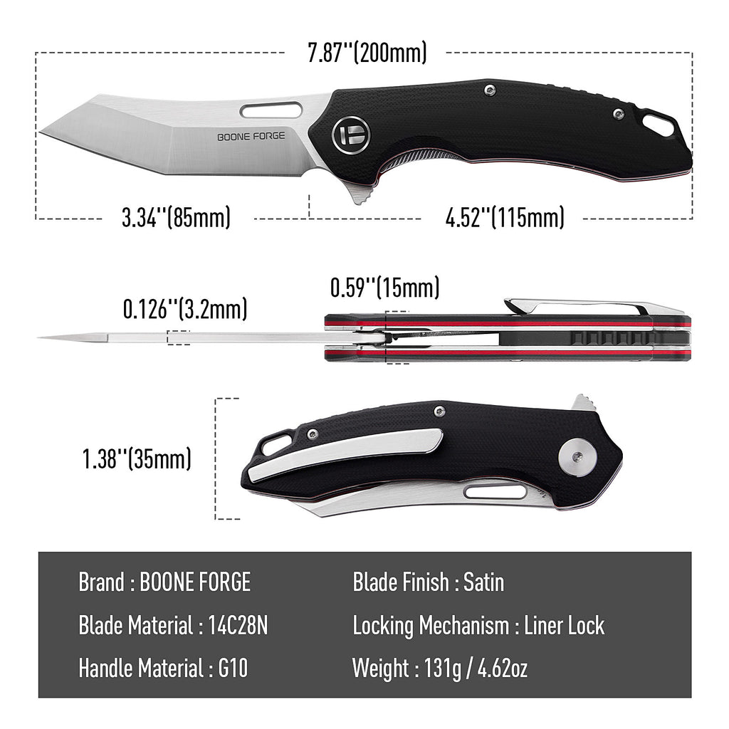 BOONEFORGE Sentinel Premium EDC Flipper & Thumb hole knife ( 3.34'' Satin 14C28N Blade & Black G10 Handle ) - BF904