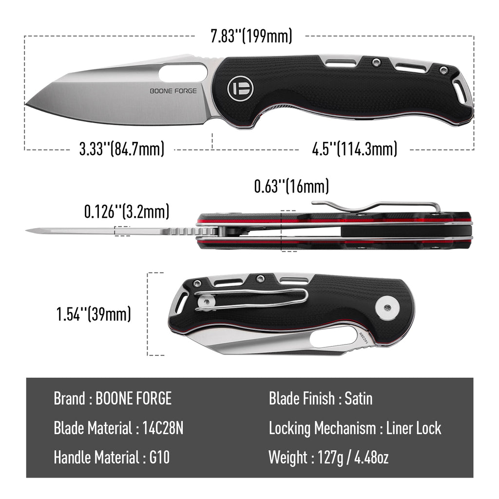BOONEFORGE Warmark Premium EDC Manual thumb knife  ( 3.33'' Satin 14C28N Blade & Black G10 Handle) - BF009
