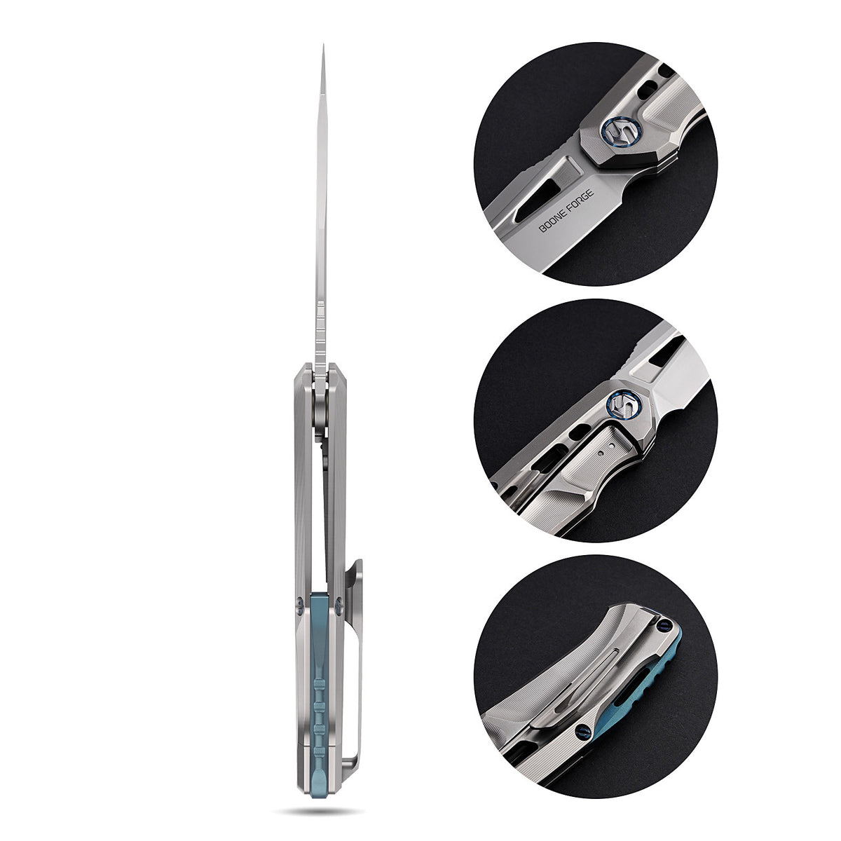 [PRE‑ORDER]BOONEFORGE Reaper Premium EDC Flipper knife  ( 3.43'' Bead Blasted M390 Blade & Grey TC4 Titanium Handle ) - BF070