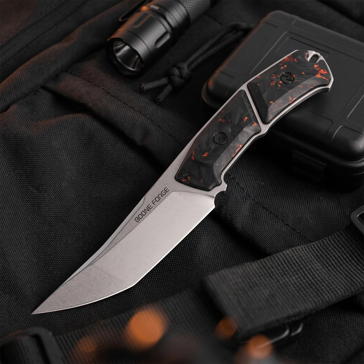 BOONEFORGE Edge Premium EDC Fixed blade knife ( 4.02'' Bead Blasted Stonewash 14C28N Blade & Golden Carbon Fiber Handle ) - FD050