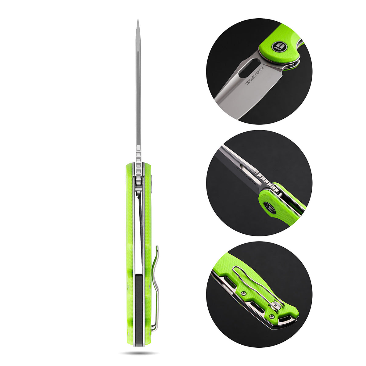 BOONEFORGE Warmark Premium EDC Manual thumb knife ( 3.33'' Bead Blasted 14C28N Blade & Fluorescent green G10 Handle) - BF009
