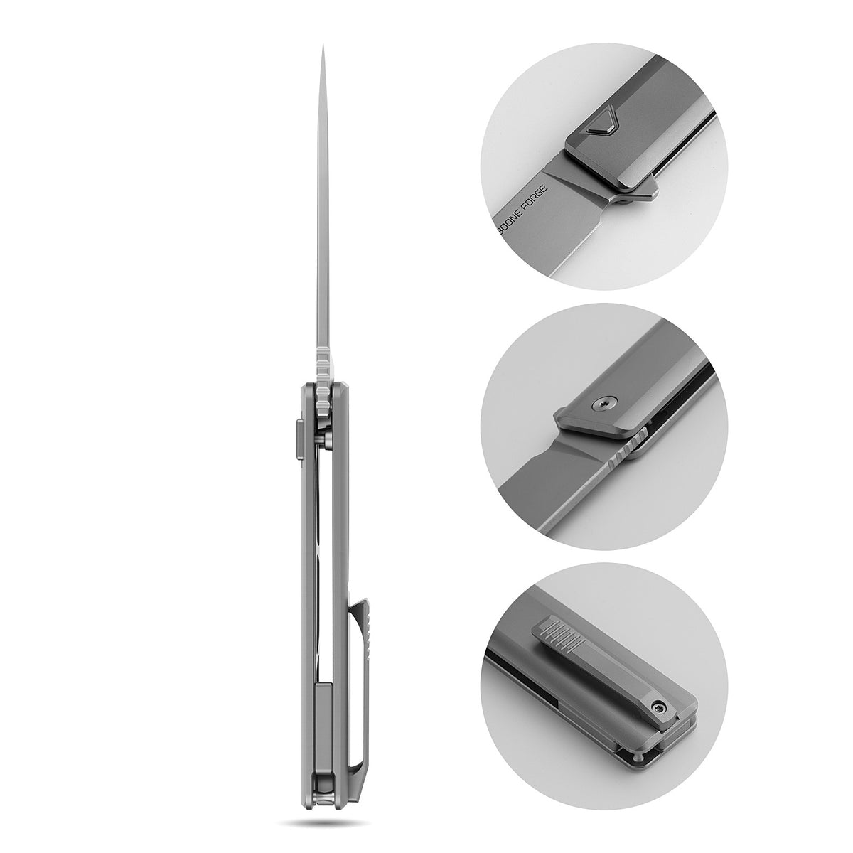 [PRE‑ORDER]BOONEFORGE Stalker Premium EDC Button lock & Flipper knife  ( 3.2" Bead Blasted M390  Blade & Grey TC4 Titanium Handle) - BF003