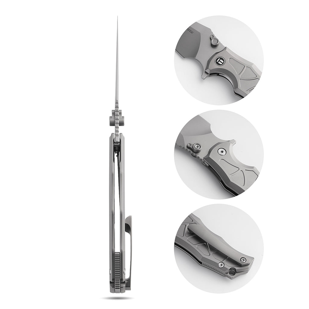 [PRE‑ORDER]BOONEFORGE Frostspine Premium EDC Fliper & Thumb Stud knife(4.06'' Bead Blasted M390  Blade & Grey TC4 Titanium Handle ) - BF013