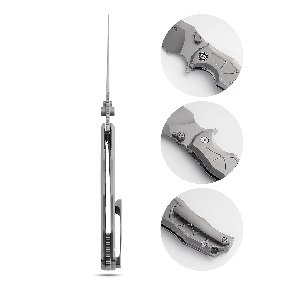 [PRE‑ORDER]BOONEFORGE Frostspine Premium EDC Fliper & Thumb Stud knife(4.06'' Bead Blasted M390  Blade & Grey TC4 Titanium Handle ) - BF013