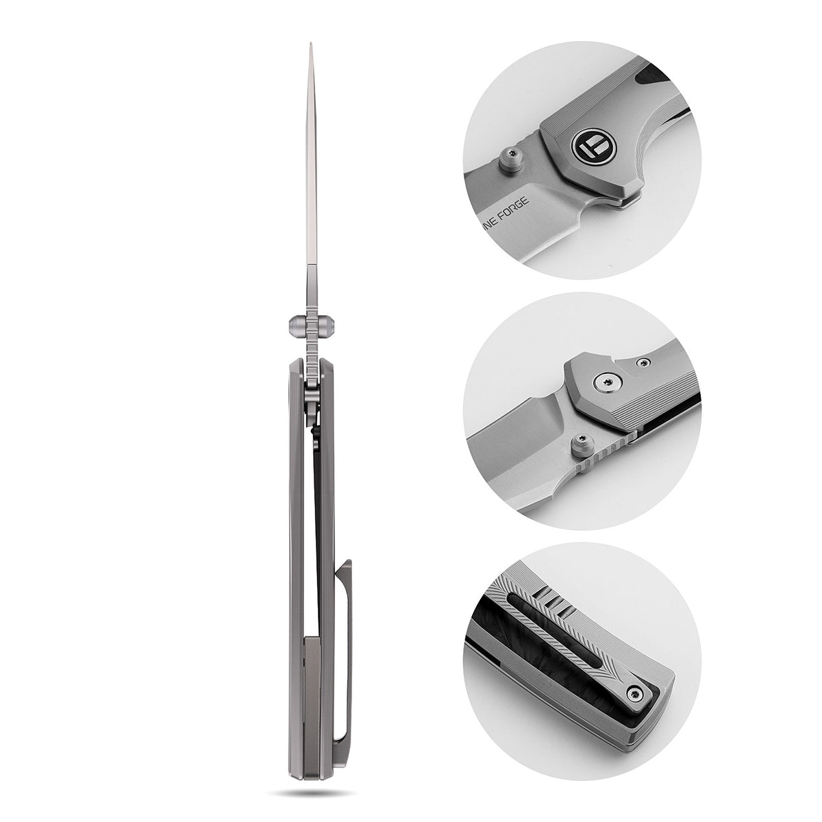 [PRE‑ORDER]BOONEFORGE Bloodfang Premium EDC Thumb stud knife ( 3.41" Bead Blasted M390 Blade & Grey TC4 Titanium/Carbon Fiber Handle) - BF007
