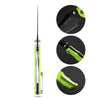 BOONEFORGE Ironstrider Premium EDC Fliper & Thumb Stud knife(3.81'' Black Titanium Plated 14C28N Blade & Fluorescent green G10 Handle ) - BF013A