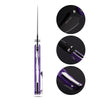 BOONEFORGE Ironstrider Premium EDC Fliper & Thumb Stud knife(3.81'' Black Titanium Plated 14C28N Blade & Purple G10 Handle ) - BF013A