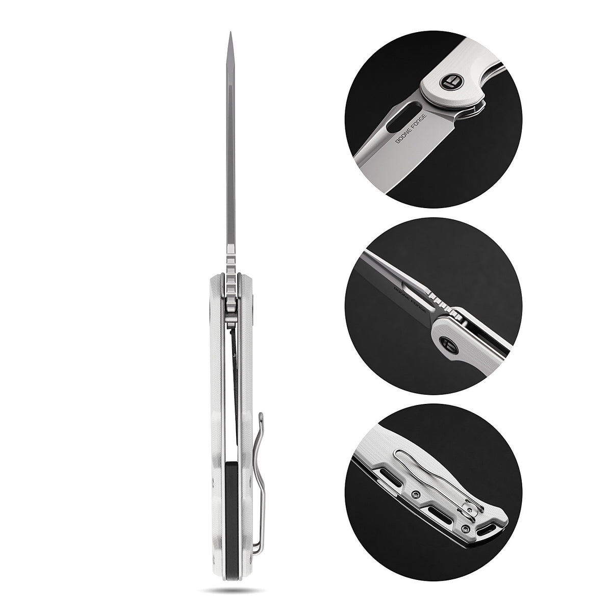 BOONEFORGE Warmark Premium EDC Manual thumb knife ( 3.33'' Bead Blasted 14C28N Blade & White G10 Handle) - BF009