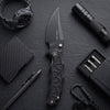 BOONEFORGE Ironstrider Premium EDC Fliper & Thumb Stud knife(3.81'' Black Titanium Plated 14C28N Blade & Black G10 Handle ) - BF013A