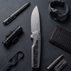 [PRE‑ORDER]BOONEFORGE Mountainfang Premium EDC Button lock & Thumb stud knife  ( 3.31" Bead Blasted M390 Blade & Grey TC4 Titanium/Carbon Fiber Handle) - BF004