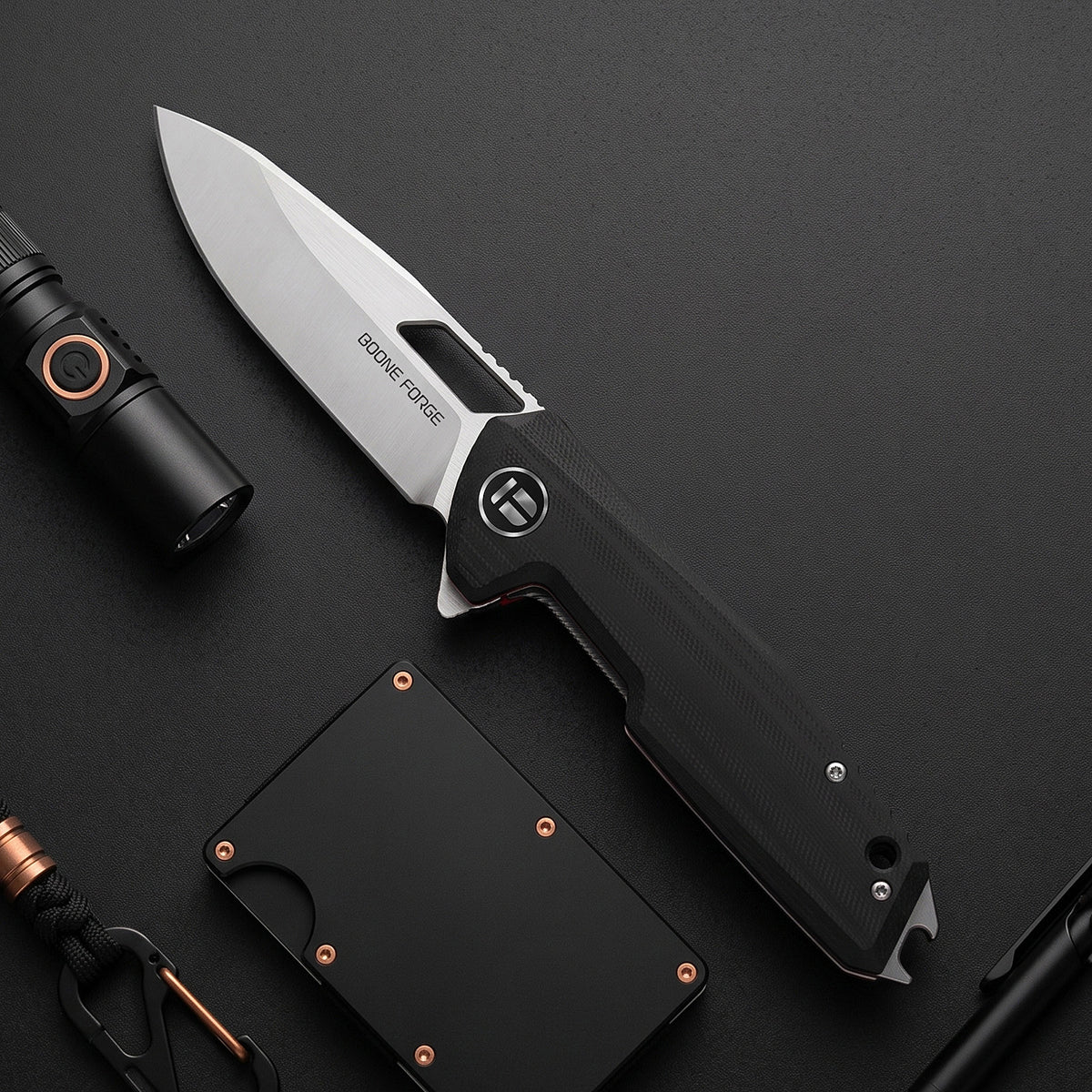 BOONEFORGE Berserker Premium EDC Flipper & Thumb hole knife( 3.07'' Satin 14C28N Blade & Black G10 Handle ) - BF072