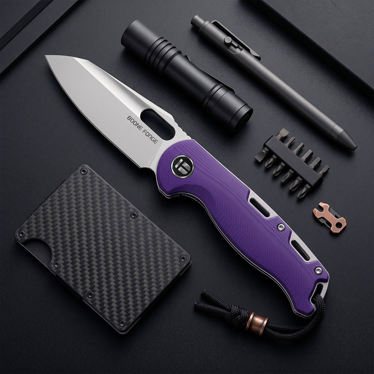 BOONEFORGE Warmark Premium EDC Manual thumb knife ( 3.33'' Bead Blasted 14C28N Blade & Purple G10 Handle) - BF009