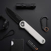 BOONEFORGE Ironjudge Premium EDC Flipper knife ( 3.39'' Black Titanium Plated 14C28N Blade & White G10 Handle ) - BF905