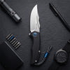 BOONEFORGE Doomsday Premium EDC Flipper knife  ( 3.89'' Brushed Satin M390 Blade & Black TC4 Titanium Handle ) - BF069