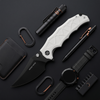 BOONEFORGE Ironstrider Premium EDC Fliper & Thumb Stud knife(3.81'' Black Titanium Plated 14C28N Blade & White G10 Handle ) - BF013A