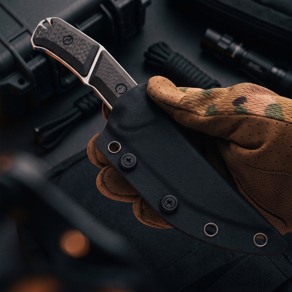 BOONEFORGE Edge Premium EDC Fixed blade knife ( 4.02'' Bead Blasted Stonewash 14C28N Blade & Black Carbon Fiber Handle ) - FD050