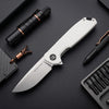 BOONEFORGE Steelwrath Premium EDC Flipper knife ( 3.23'' Satin 14C28N Blade & White G10 Handle) - BF010