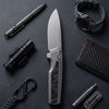 [PRE‑ORDER]BOONEFORGE Mountainfang Premium EDC Button lock & Thumb stud knife  ( 3.31" Bead Blasted BÖHLER M390 Blade & Grey TC4 Titanium/Carbon Fiber Handle) - BF004