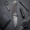 BOONEFORGE Thunderstrike Premium EDC Fliper & Thumb Stud knife( 3.75'' Bead Blasted BÖHLER M390 Blade & Grey TC4 Titanium Handle ) - BF052