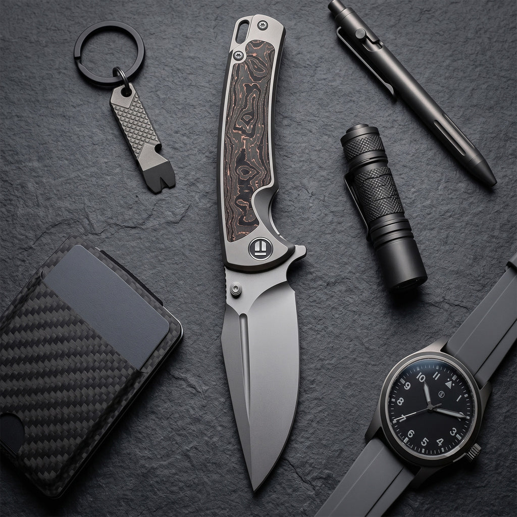 BOONEFORGE Thunderstrike Premium EDC Fliper & Thumb Stud knife( 3.75'' Bead Blasted BÖHLER M390 Blade & Grey TC4 Titanium Handle ) - BF052