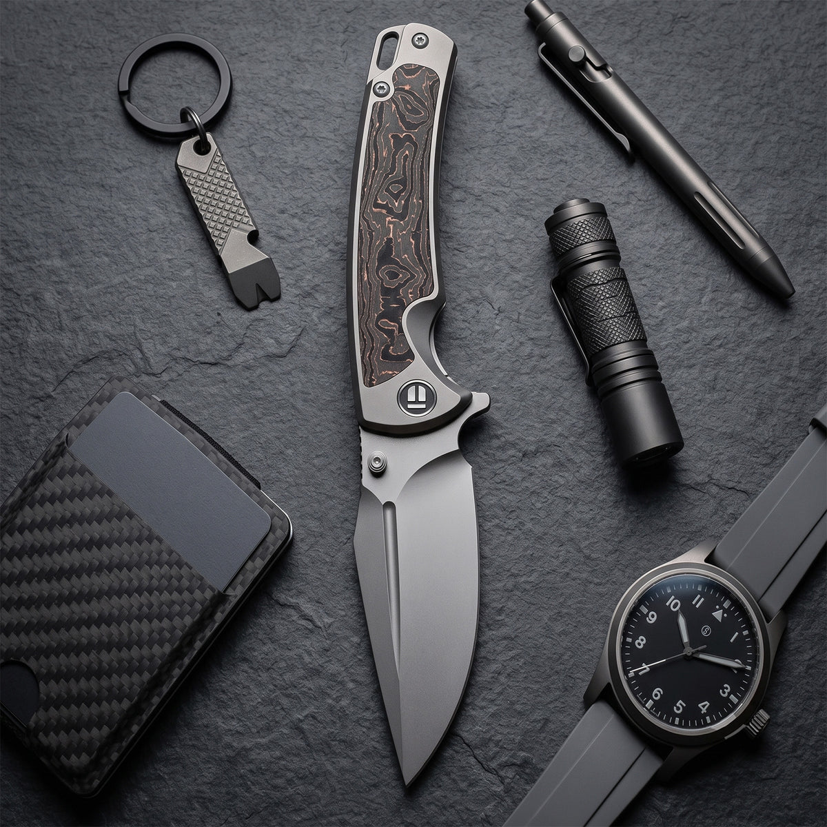 BOONEFORGE Thunderstrike Premium EDC Fliper & Thumb Stud knife( 3.75'' Bead Blasted BÖHLER M390 Blade & Grey TC4 Titanium Handle ) - BF052