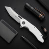 BOONEFORGE Sentinel Premium EDC Flipper & Thumb hole knife ( 3.34'' Satin 14C28N Blade & White G10 Handle ) - BF904