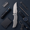 BOONEFORGE Doomsday Premium EDC Flipper knife ( 3.89'' Bead Blasted M390 Blade & Grey TC4 Titanium Handle ) - BF069