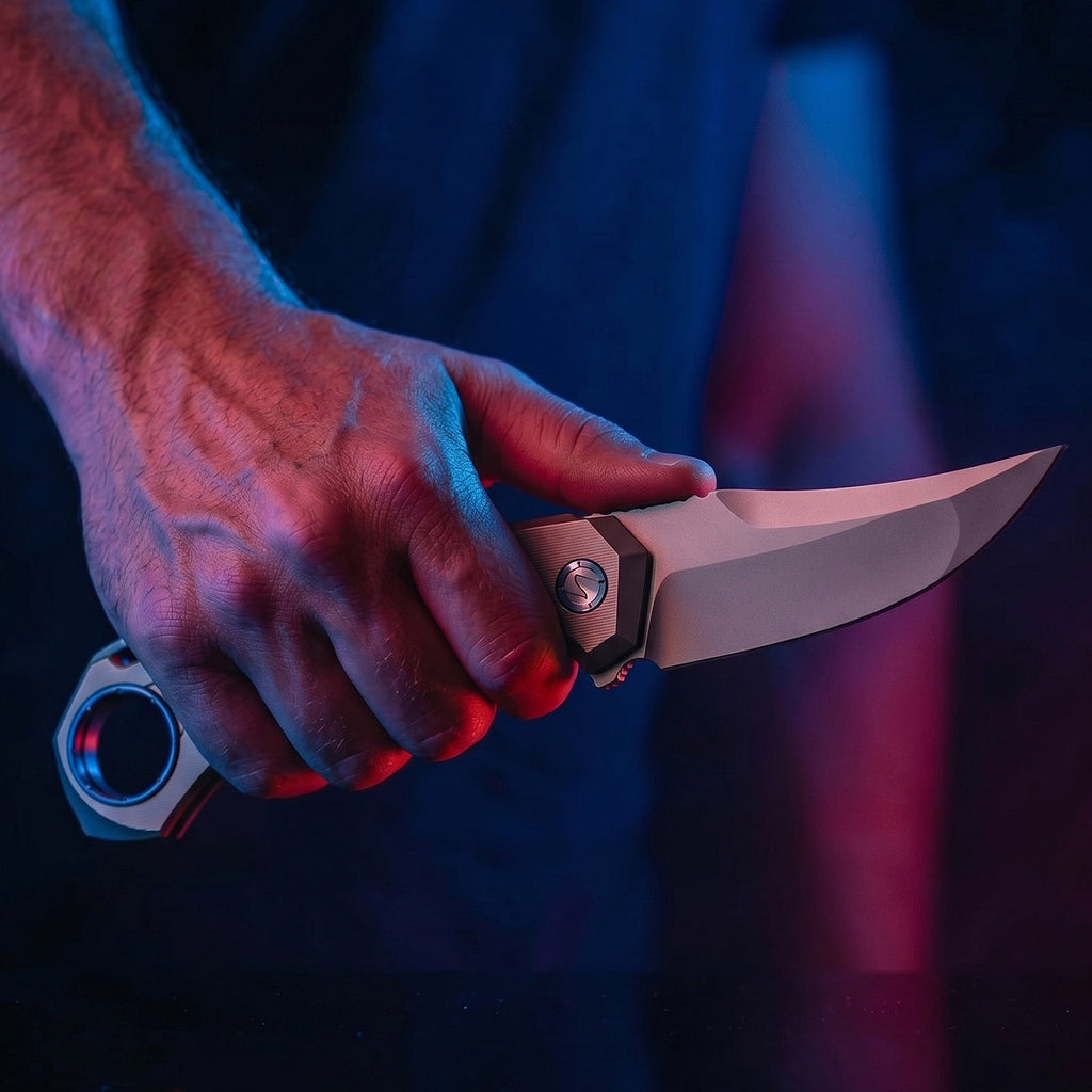 BOONEFORGE Stormwrath Premium EDC Flipper knife ( 3.49'' Bead Blasted M390 Blade & Grey TC4 Titanium Handle ) - BF071
