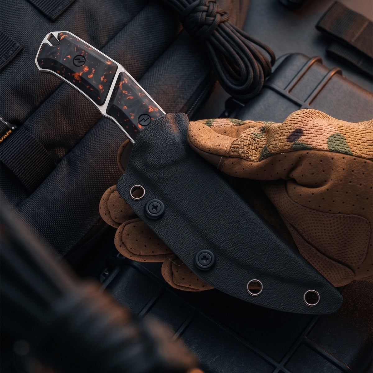 BOONEFORGE Edge Premium EDC Fixed blade knife ( 4.02'' Bead Blasted Stonewash 14C28N Blade & Golden Carbon Fiber Handle ) - FD050