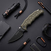 BOONEFORGE Ironstrider Premium EDC Fliper & Thumb Stud knife(3.81'' Black Titanium Plated 14C28N Blade & Army green G10 Handle ) - BF013A