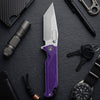 BOONEFORGE Blackshield Premium EDC Fliper & Thumb Stud knife ( 3.94'' Satin 14C28N Blade & Purple G10 Handle ) - BF014A