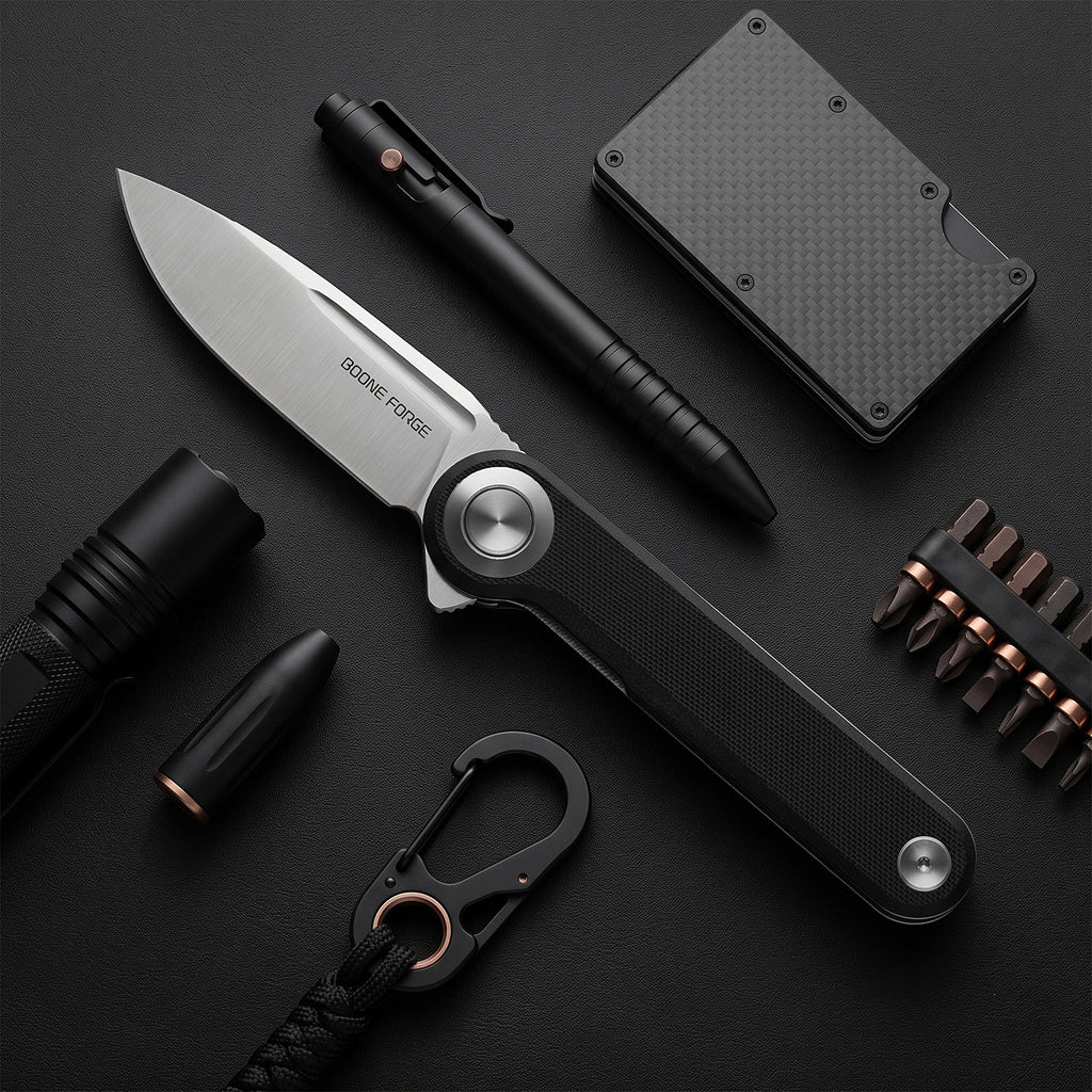 BOONEFORGE Ironjudge Premium EDC Flipper knife ( 3.39'' Satin 14C28N Blade & Black G10 Handle ) - BF905