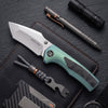 [PRE‑ORDER]BOONEFORGE Bloodfang Premium EDC Thumb stud knife ( 3.41" Bead Blasted M390 Blade & Mint green TC4 Titanium/Carbon Fiber Handle) - BF007