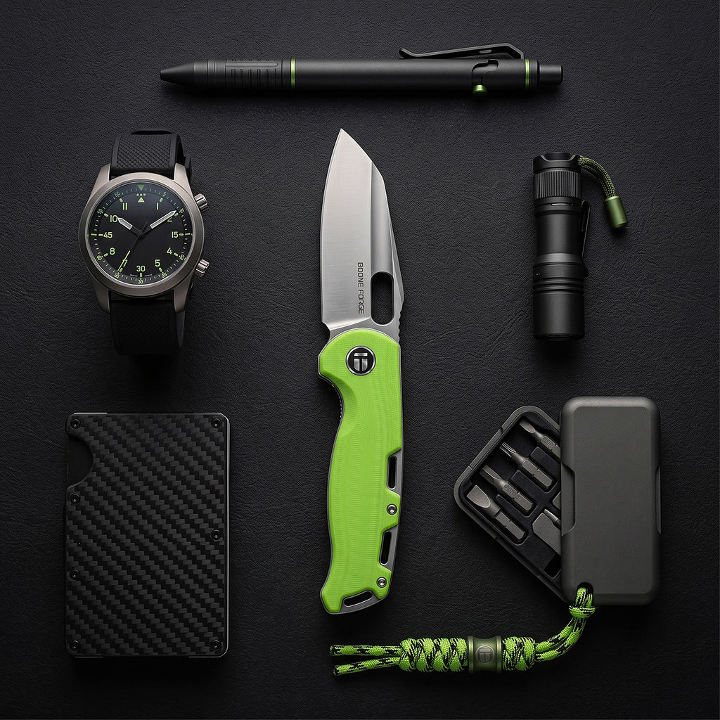 BOONEFORGE Warmark Premium EDC Manual thumb knife ( 3.33'' Satin 14C28N Blade & Fluorescent green G10 Handle) - BF009