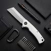 BOONEFORGE Breaker Premium EDC Flipper knife ( 3.34'' Satin 14C28N Blade & White G10 Handle ) - BF903
