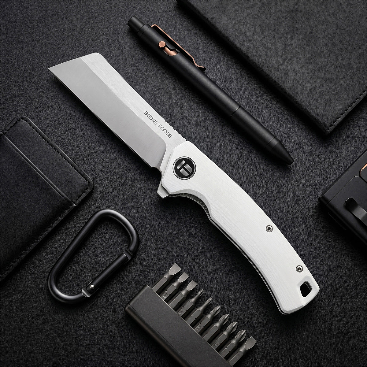 BOONEFORGE Breaker Premium EDC Flipper knife ( 3.34'' Satin 14C28N Blade & White G10 Handle ) - BF903
