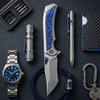 BOONEFORGE Odin’s Eye Premium EDC Fliper & Thumb Stud knife ( 3.82'' Satin BÖHLER M390 Blade & Grey TC4 Titanium/Timascus Handle ) - BF053