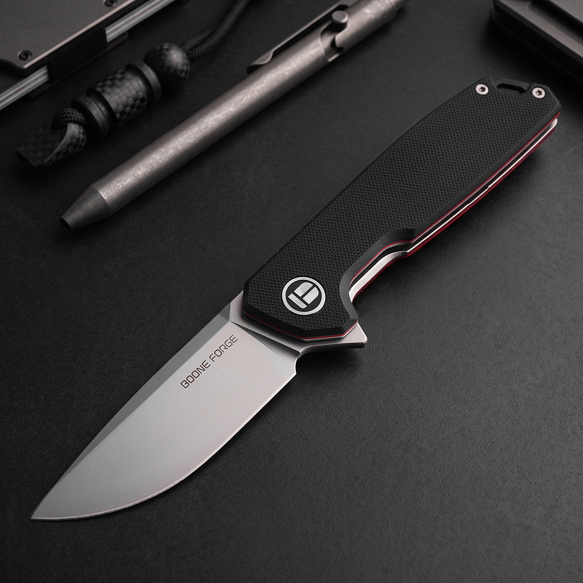 BOONEFORGE Steelwrath Premium EDC Flipper knife ( 3.23'' Bead Blasted 14C28N Blade & Black G10 Handle) - BF010