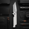 BOONEFORGE Blackshield Premium EDCFliper & Thumb Stud knife ( 3.94'' Satin 14C28N Blade & White G10 Handle ) - BF014A
