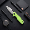 BOONEFORGE Berserker Premium EDC Flipper & Thumb hole knife( 3.07'' Satin 14C28N Blade & Fluorescent green G10 Handle ) - BF072