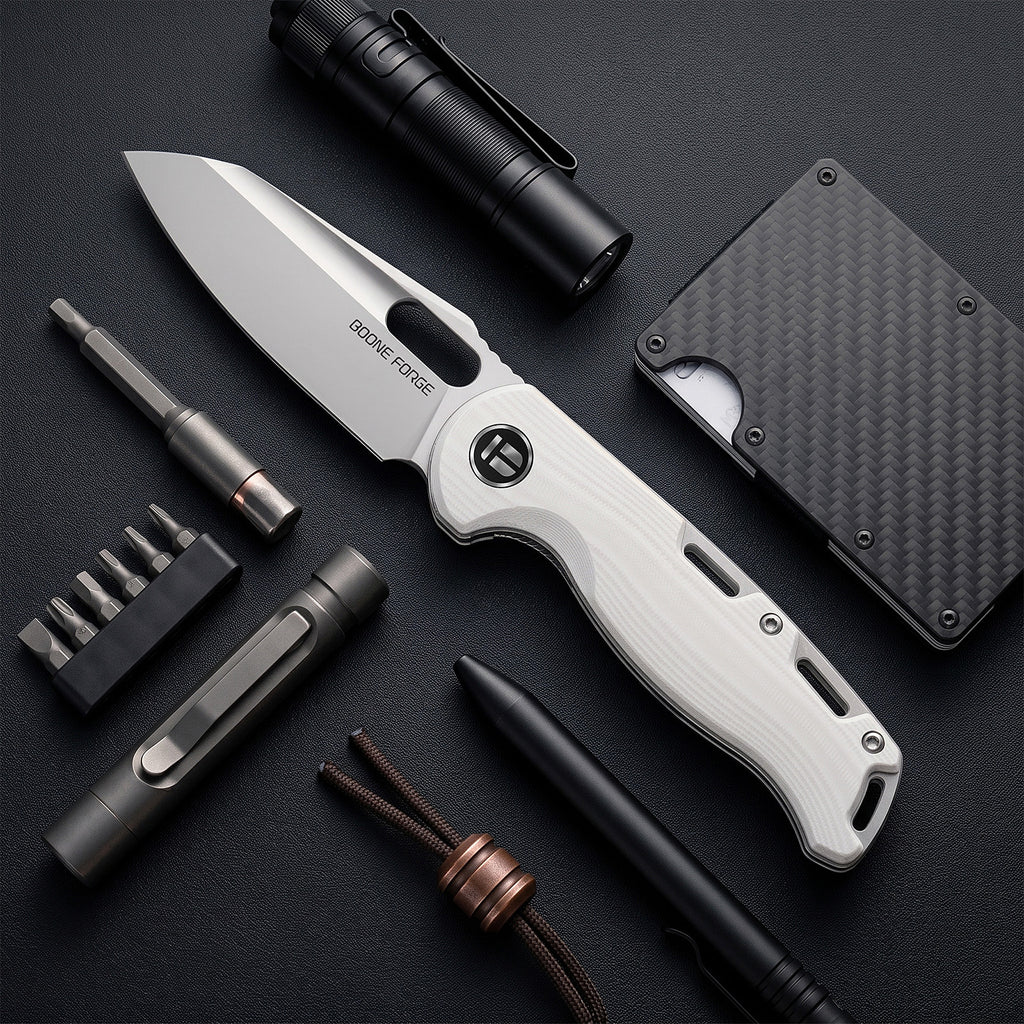 BOONEFORGE Warmark Premium EDC Manual thumb knife ( 3.33'' Bead Blasted 14C28N Blade & White G10 Handle) - BF009