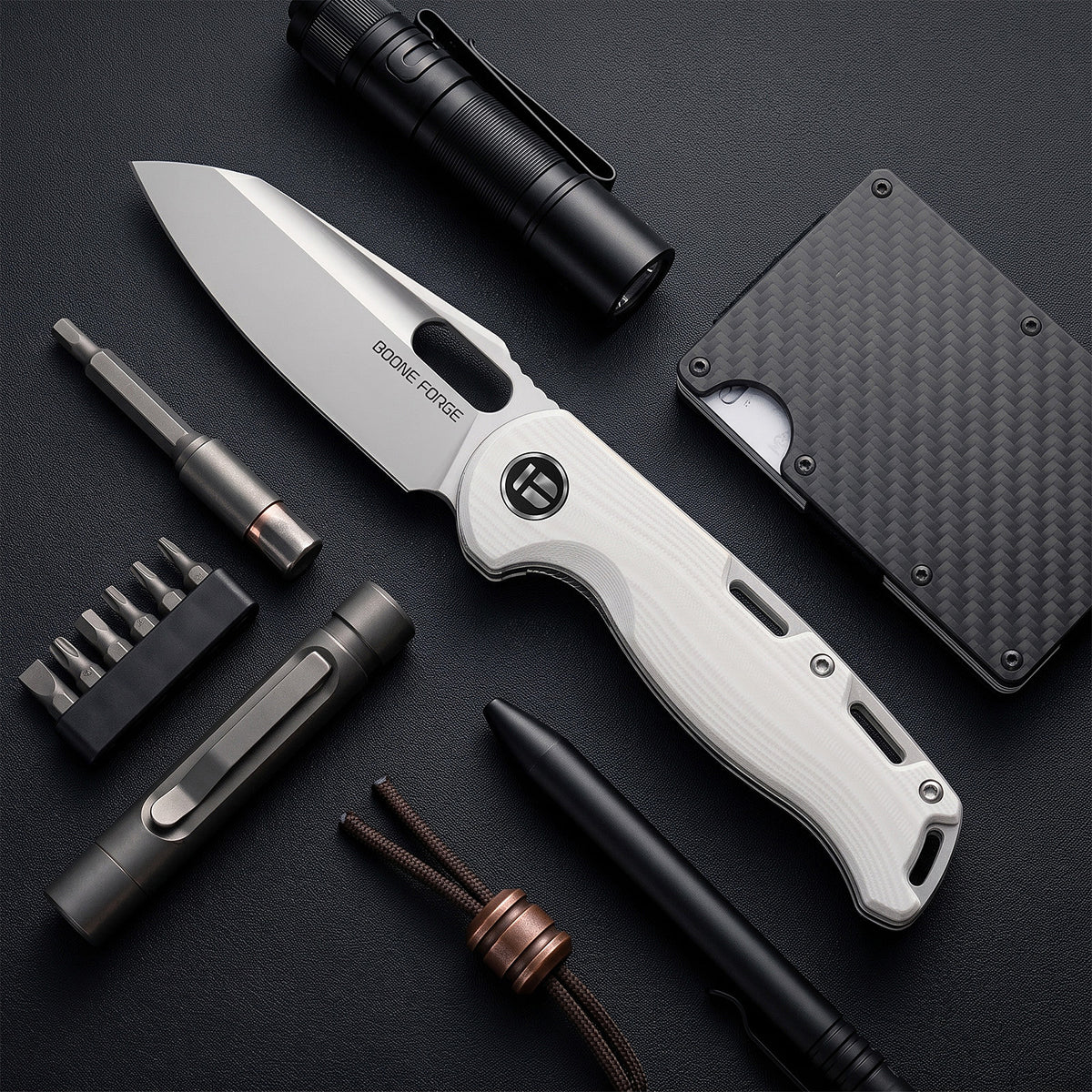 BOONEFORGE Warmark Premium EDC Manual thumb knife ( 3.33'' Bead Blasted 14C28N Blade & White G10 Handle) - BF009